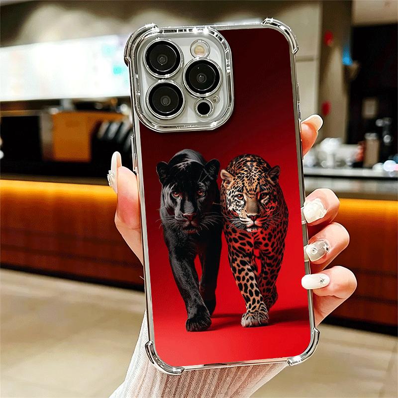 Black Panther Cool Animal Plating Phone Case For Iphone 16 17 Pro Max Air 16E 14 15 Plus 12 13 Mini Anti-Fall Airabag Cover