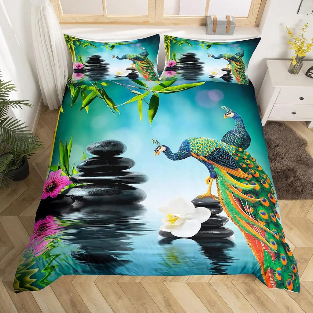 Zen Duvet Cover Set Sandy Beach Meditation Bedding Set Zen Stones Comforter Cover Tranquil Nature Artwork Quilt Cover Full Size