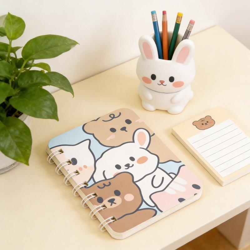 12Pcs Bear Rabbit Pattern Pattern Cartoon A7 Coil Book Pocket Mini Notebook Diary Portable Office Notepad Daily Weekly Planner School Supplies