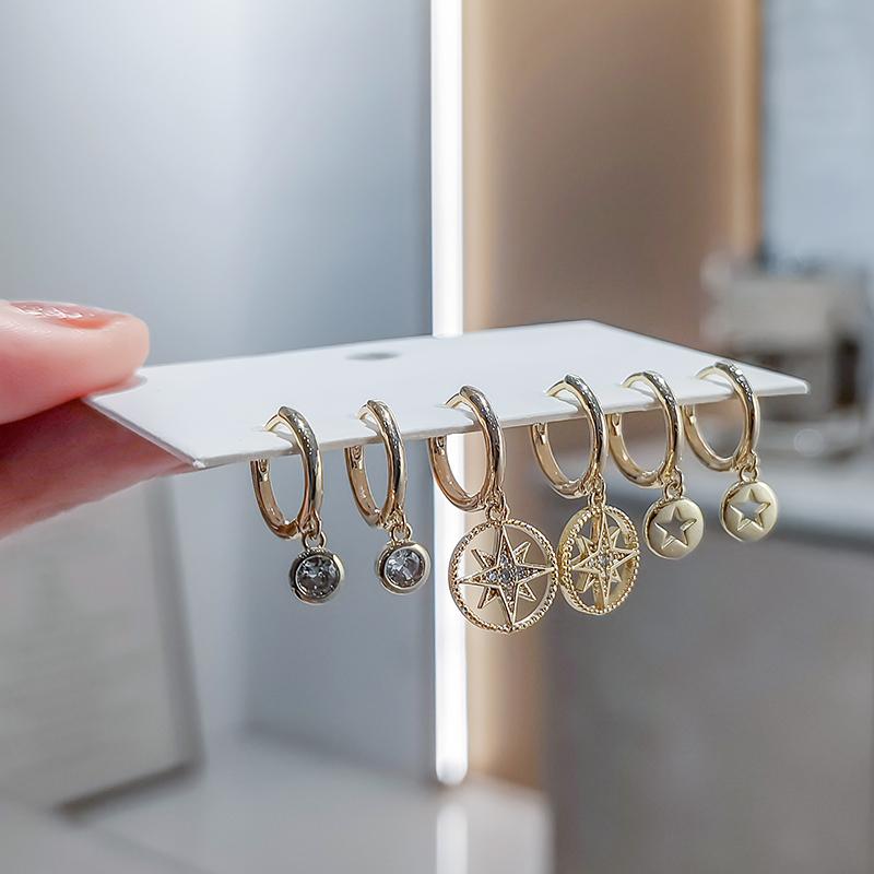 ANENJERY 6 stk/sett Skive Stjerne Bøyle Øredobber Sett For 3 par Retro Mote Øredobber Fest Smykker