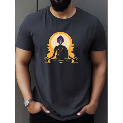 Buddha Meditation Grafik T-Shirt Herren Baumwolle T-Shirt Atmungsaktiv Kurzarm Tägliche Kleidung