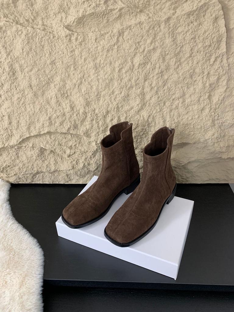 South Korea Dongdaemun Thick Heel Short Boots Women's Thin Boots 2025 Autumn and Winter New Square Head Zipper Commuter Simple Boots