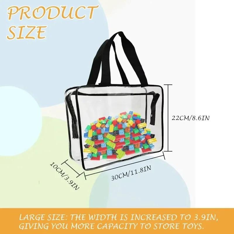 4PCS Large Toy Storage Bags Multi-purpose Zipper Transparent PVC Waterproof Suitcase, Suitable for Building Blocks
