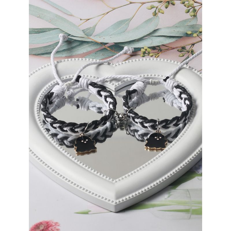 Good-looking Black and White Color Matching Couple Woven Magnetic Bracelet Original Cartoon Ghost Girlfriends Carrying Strap for Boyfriend Bracelet