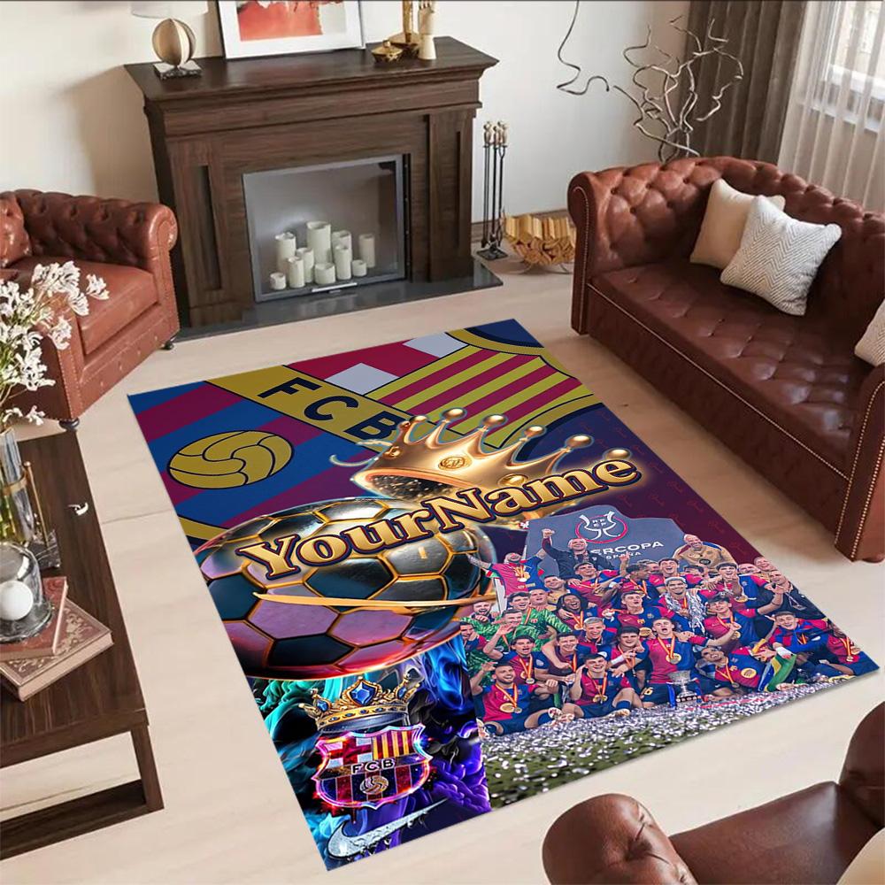 Fc Barcelona Customized Name Area Rug Design for Dormitory Entryway Outdoor Foyer Anti-slip Rug Office Home Decor Perfect Birthday/Christmas Gift Idea