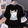 Cross-Border E-commerce Women's Cartoon Kitten Print Short-Sleeve T-Shirt, 2026 Summer, Plus Size, Loose Fit, Trendy Slimming Design.
