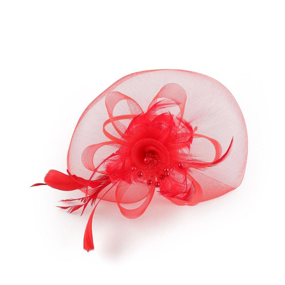 Church Kentuck-y Derby Pearl Mesh Flower Feather Fascinator Hat  for Women