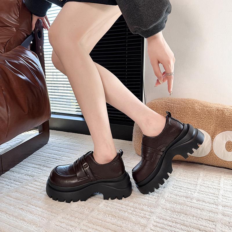 French Fashion Platform Loafers Women's 2025 Spring and Autumn New Versatile British Style Casual Height-increasing Small Leather Shoes