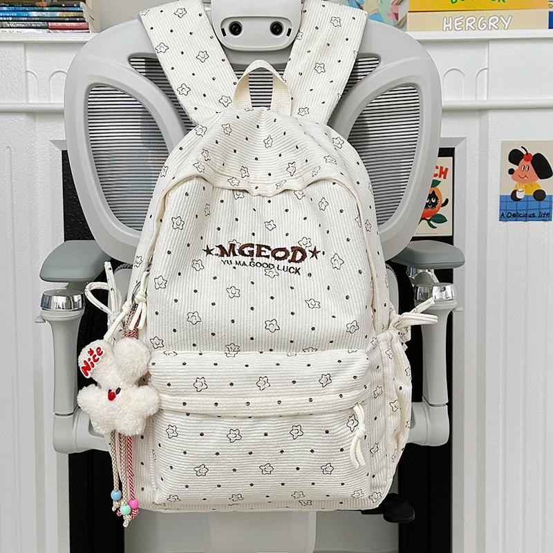Schoolbag Japanese Korean ins Wind Cute Pentagram Polka Dot Backpack Female Student Large Capacity School Bag Versatile Campus Backpack