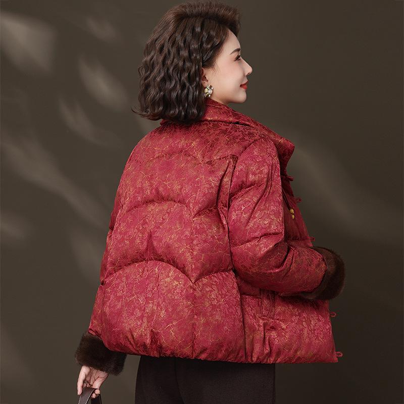 Year of the Rat Women's Red Winter Down Jacket: Elegant Chinese Style for Wedding Banquets