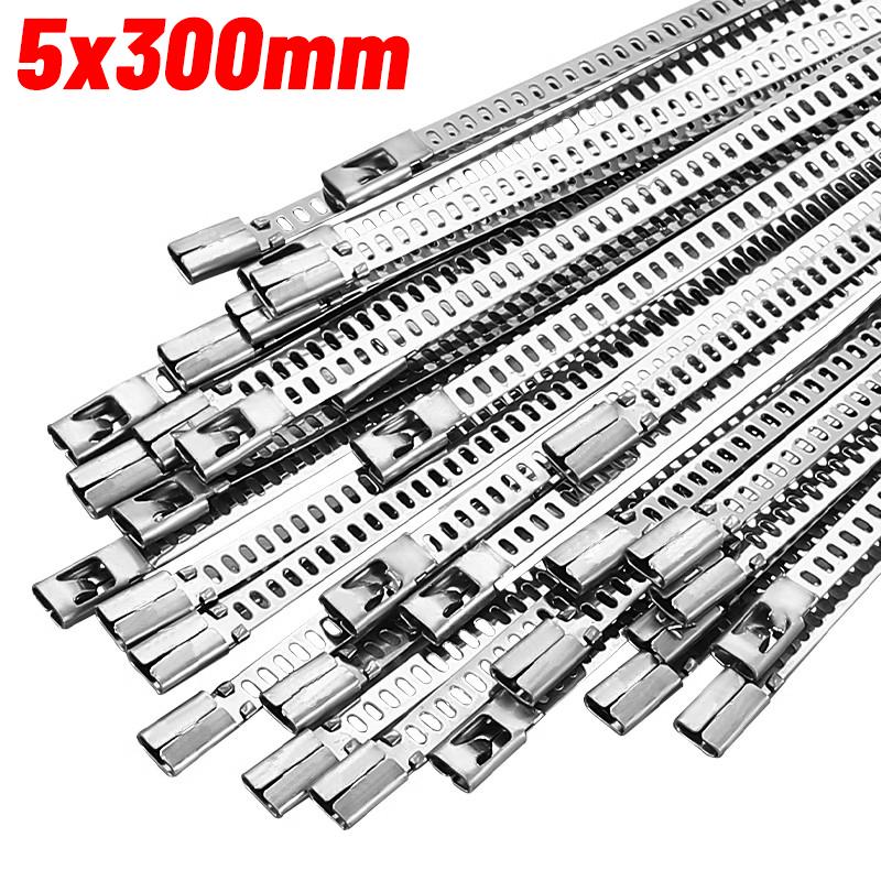10/100pcs Stainless Steel Cable Ties 5mm Heavy Duty Self-Locking Cable Zip Tie Multi-Purpose Metal Exhaust Wrap Locking Ties