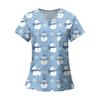 Women's Fashion Printed Short Sleeve V Neck Pattern Tops Pocket Working T-shirts