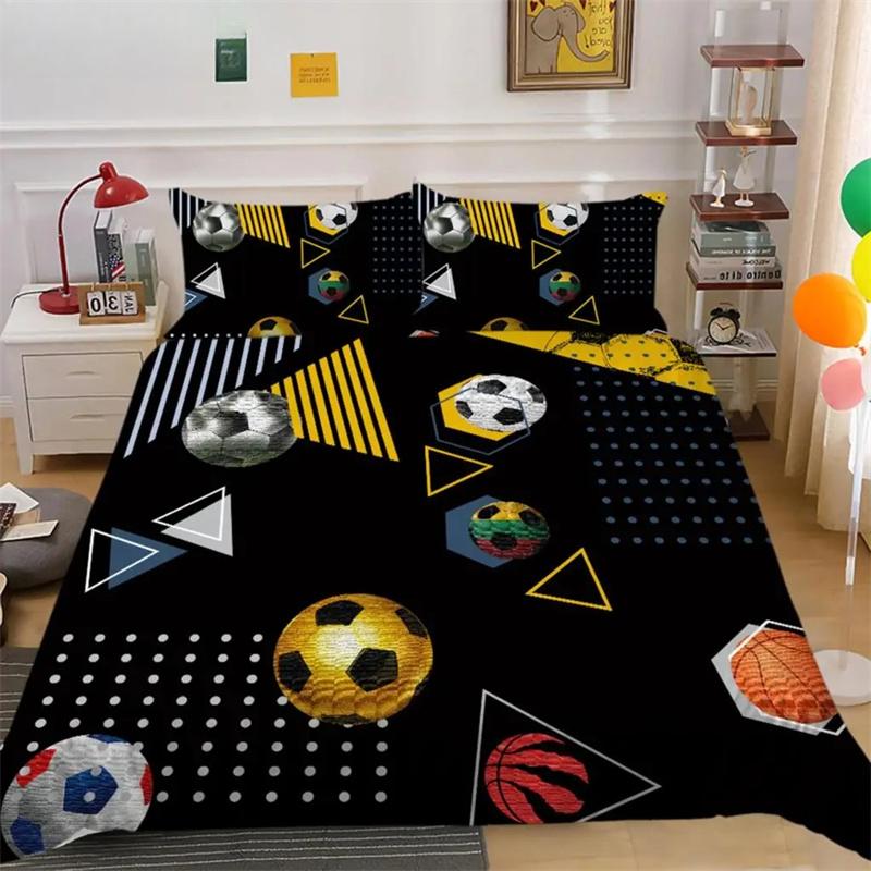 Soccer Duvet Cover Set King Queen Full Size Football Pattern Polyester Comforter Cover For Kids Teens Soccer Lover Bedding Set