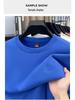 High-End Men's Royal Blue Embroidered Sweatshirt, Round Neck, Velvet-Lined for Autumn/Winter Warmth