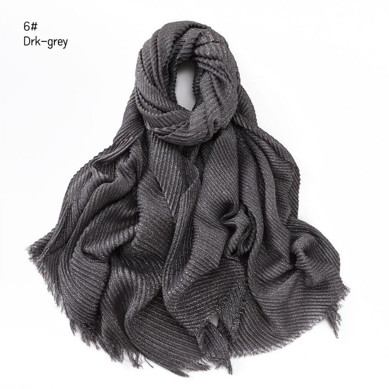 Spring New Solid Color Silver Silk Wrinkled Polyester Scarf Women's, Monochrome Two-ended Short Beard Headscarf Shawl