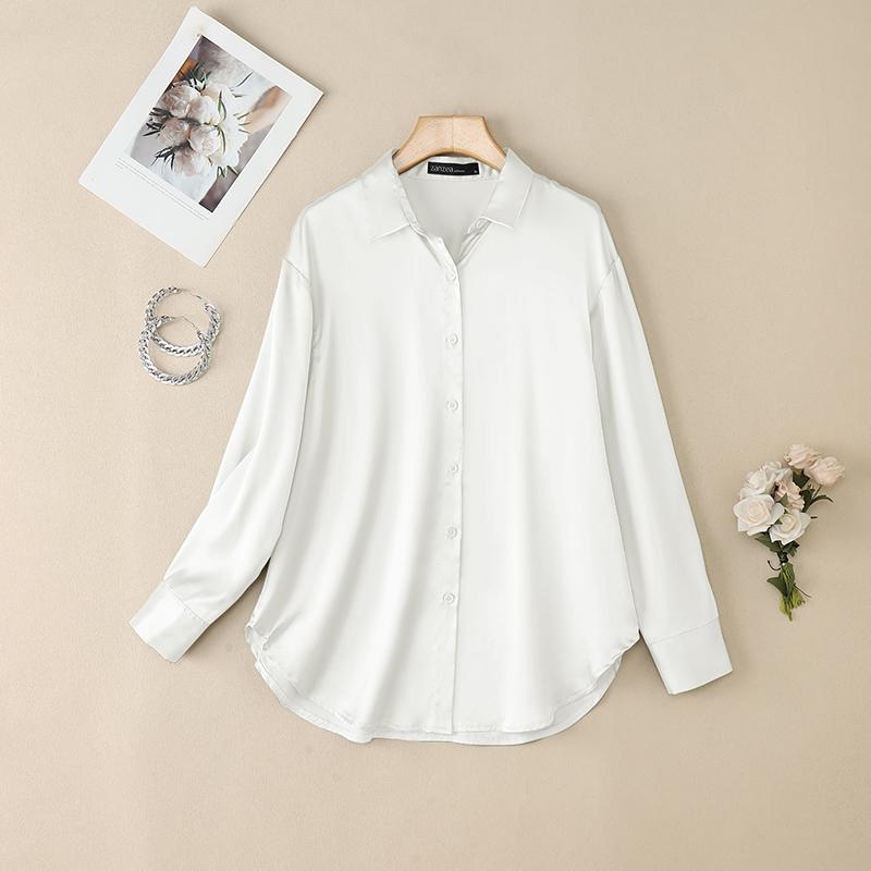 ZANZEA Women Casual Turn Down Collar Loose Long Sleeve Solid Blouse