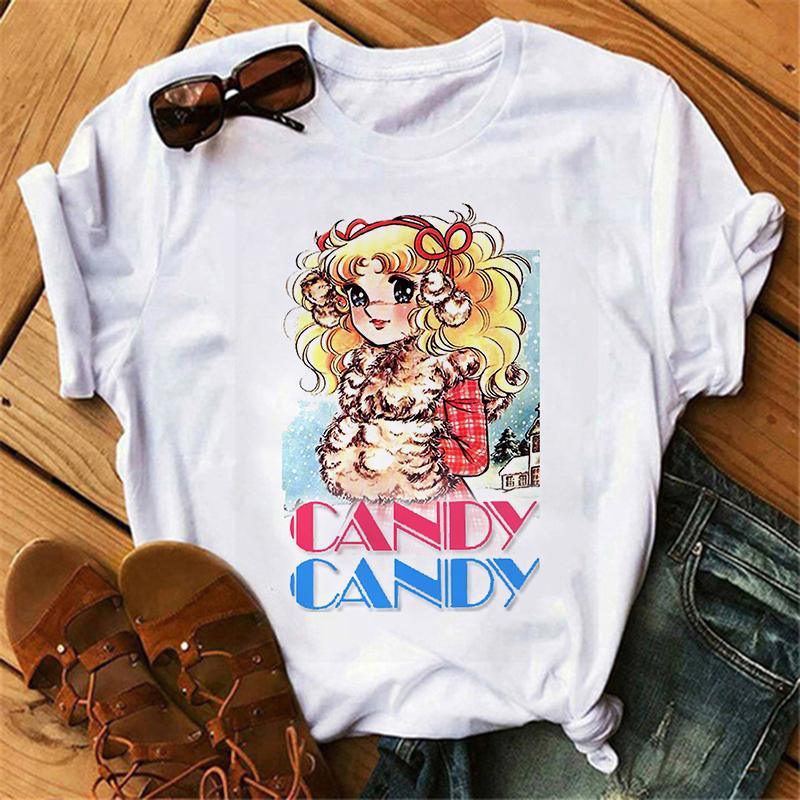Anime Candy Candy T-shirt Clothes for Women Japanese Manga Short Sleeve Graphic Tee Y2k Kawaii Casual Tops Women's Sumer Clothes