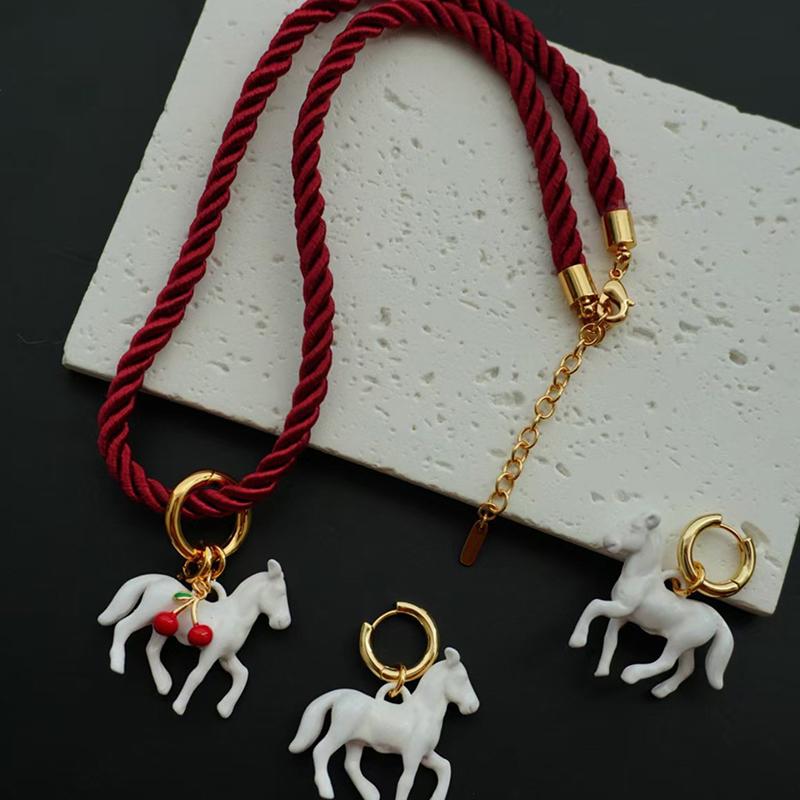 Exaggeration Stereoscopic Small Horse Pendant Earrings For Women Creativity Cute Animal Necklace Charm Jewelry Holiday Gift