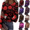 Women's Casual Long Sleeve Ribbed Top Crew Neck Halloween Print Slim Fit Stretchy Lightweight Shirt for Everyday Wear