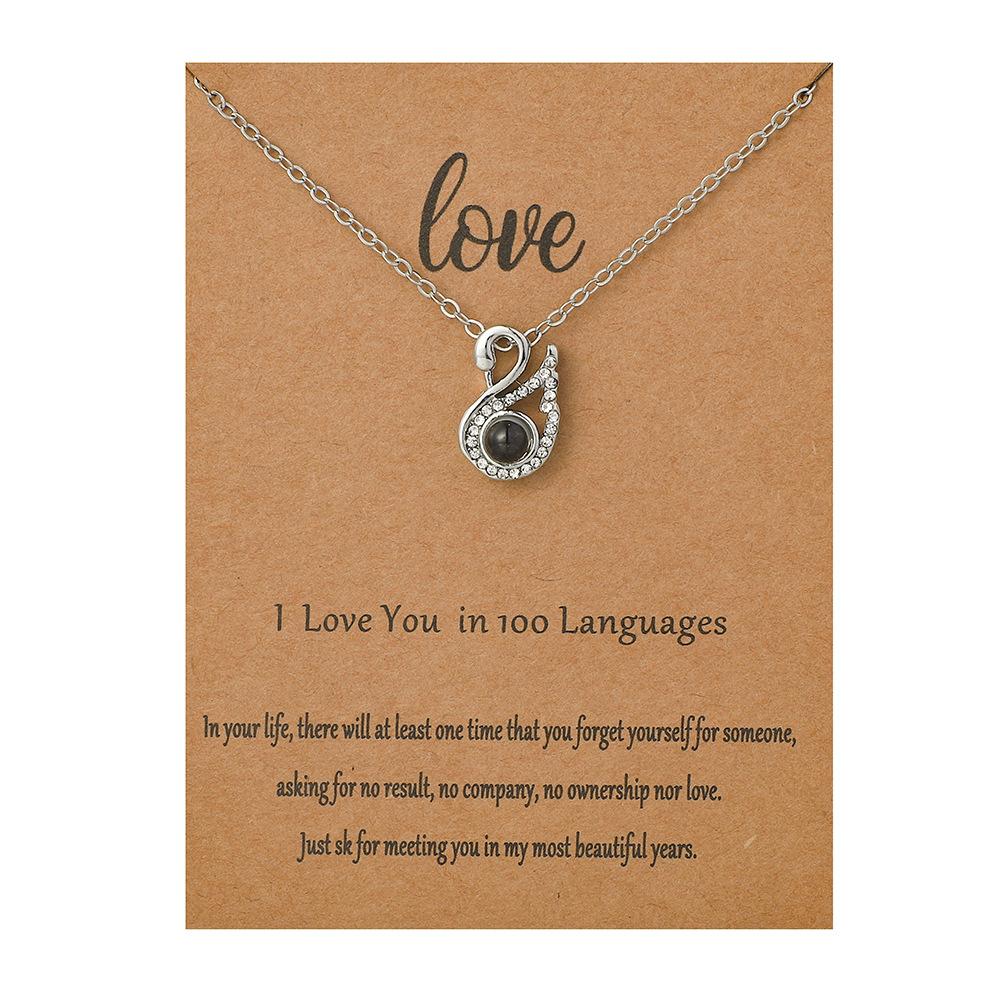 Christmas Swan Elk Love Language I Love You Projection Necklace Pendant Clavicle Chain