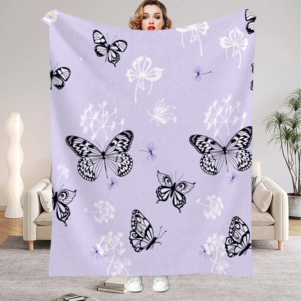 1Pc Digital Printed Purple Butterfly-themed Flannel Blanket Mattress Cover Blanket for Family Beds,Sofas,Offices,Outdoor Camping