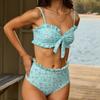 European and American suspender split swimsuit conservative high waist print bikini sexy hot spring bikini sexy swimsuit