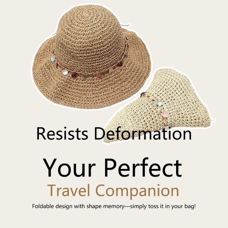 Elegant Hand Crocheted Paper Straw Sun Hat Women Breathable Wide Border Beach Hat Summer Outdoor Travel Accessory