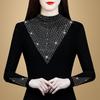 New Korean Style Slim Fit Plus Velvet Thickened Mesh Hot Diamond Fashionable Inner Base Shirt for Women