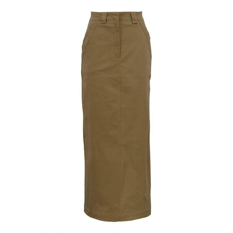 

Western Style New Simple and Versatile High Waist Split Sheath Skirt High Waisted Split Skirt Khaki L