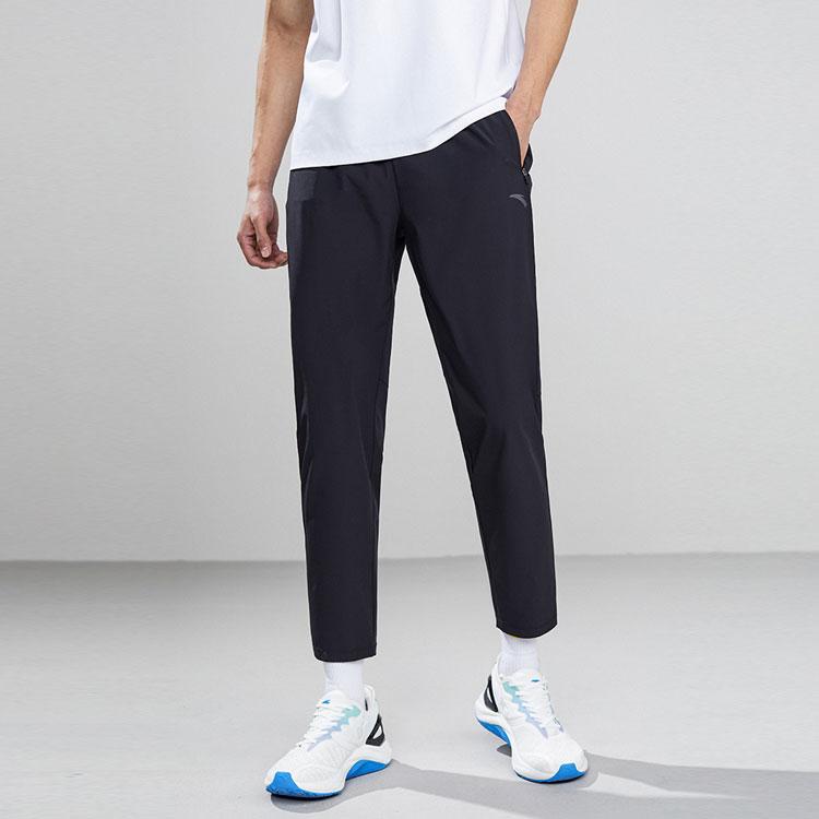 Anta Solid Color Logo Print Elastic Waist Straight-Leg Sports Pants Men Bottoms Black 152225501-1
