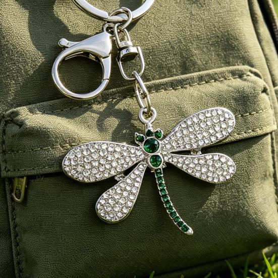 Bag Pendant Rhinestones Dragonfly Charm Zinc Alloy Keychain Pendant Electroplated Finish Easy Hang Lobster Clasp Key