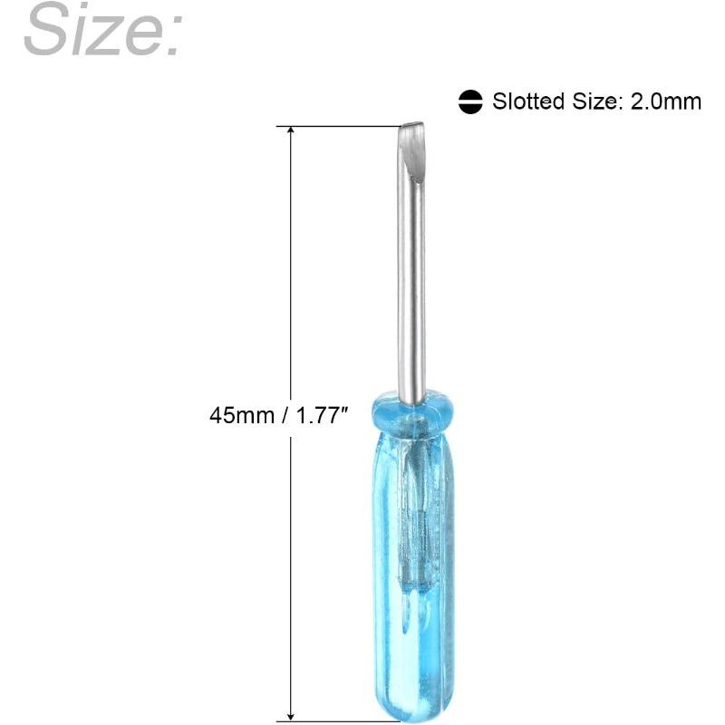 Mini-One-Touch-Schraubendreher, 2,0 mm Flachkopf, 45 mm lang, für die Reparatur kleiner Geräte, 5er-Pack