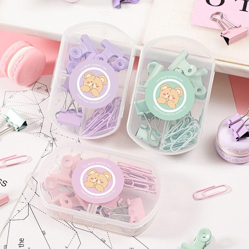 Macaron Color Stationery Set: Paper Clips, Ticket Clips, Stapler, Thumbtacks, and Binder Clips