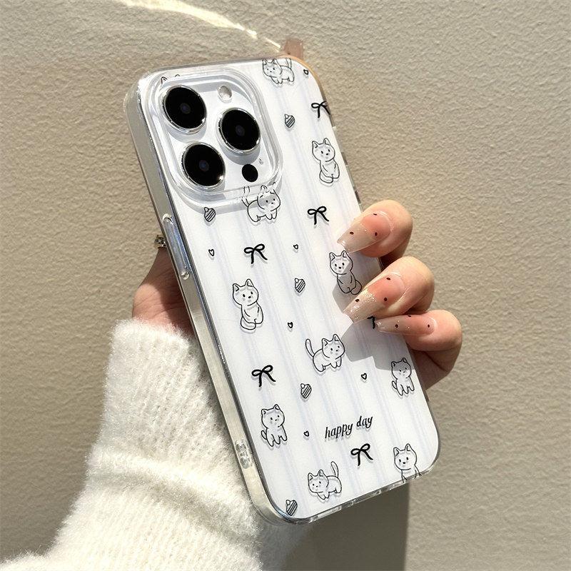 ins blue striped kitten iPhone17promax mobile phone case is suitable for Apple 16promax white background imd case 15.