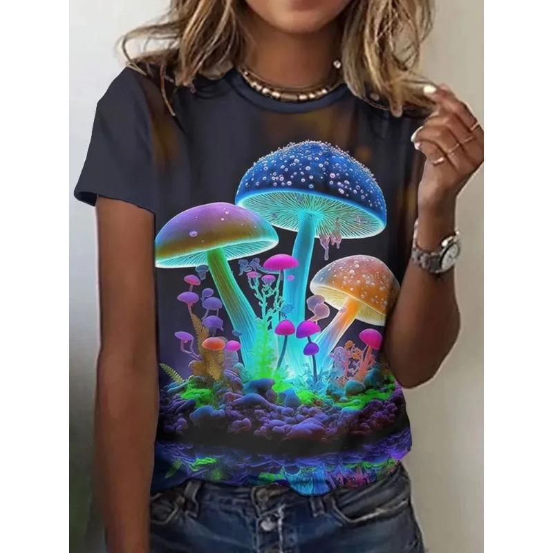 Round Neck Fashionable Casual Women's T-shirt 3D Printed Daily Loose Versatile Comfortable Short Sleeved T-shirt