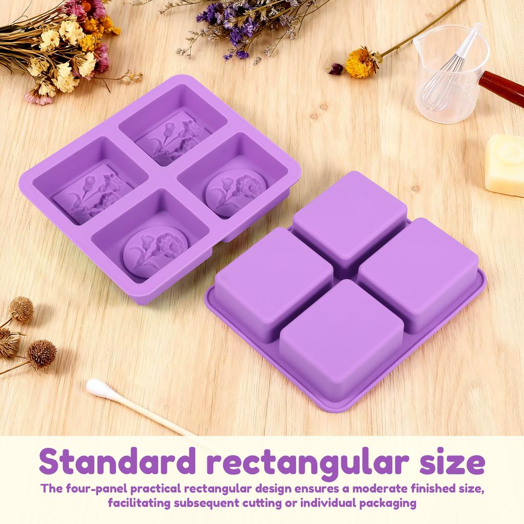 2Pcs Silicone Soap Molds Flower Pattern Soap Making Mold 4 Cavity Chocolate Making Tools DIY Soaps Mold for Handmad Resin Crafts