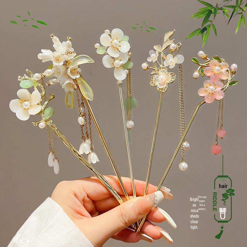 Chinesische High-End Quasten Haarnadel: Hanfu-Haaraccessoire im antiken Stil aus Holz