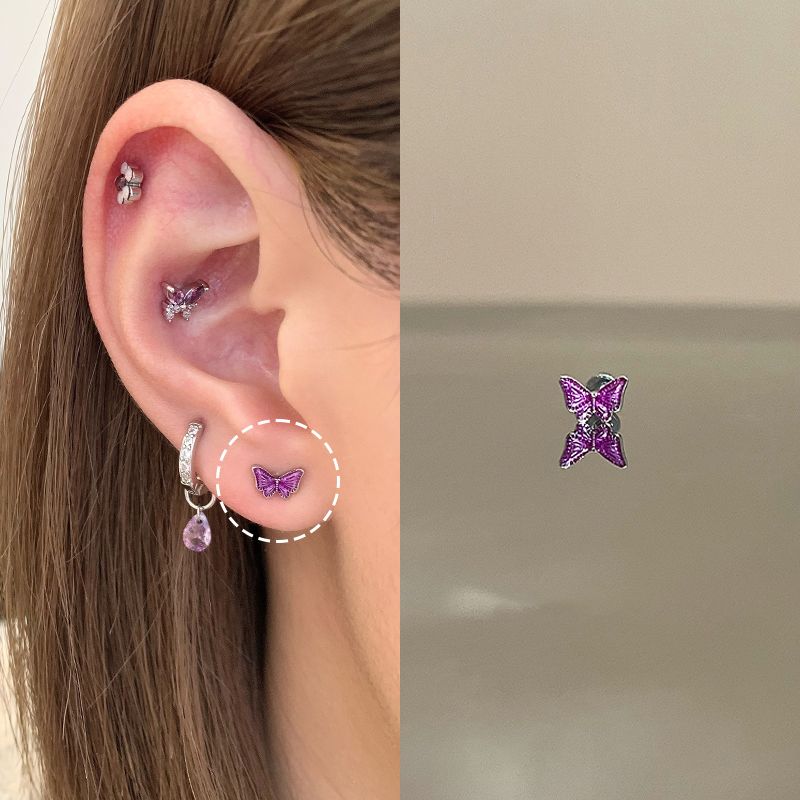 

Магазин Ringring Медицинская титановая сталь Серьги-пусеты Края Пряжка Петля Кость Гвоздик Серьга Штифт для кости уха Титановый сплав Серьги Серьги Женские Cornus officinalis purple drops glaze butterfly 1