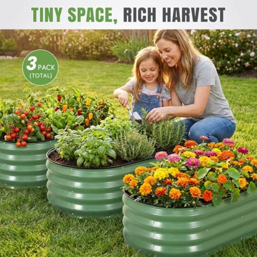 3Pcs Galvanized Raised Garden Bed Kit Outdoor Metal Raised Garden Beds for Vegetables Flowers Herbs Rust-Resistant Easy Assembl