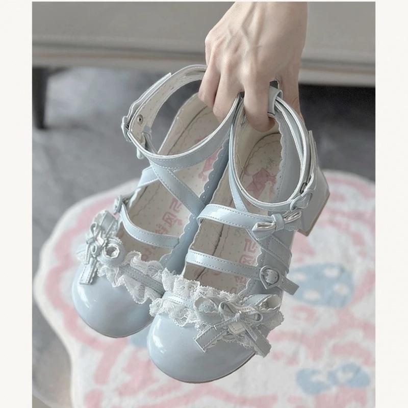 

Лолита красные туфли на высоком каблуке милые лодочки осень и зима кружево толстый каблук одинарные туфли лакированная кожа 39 синий