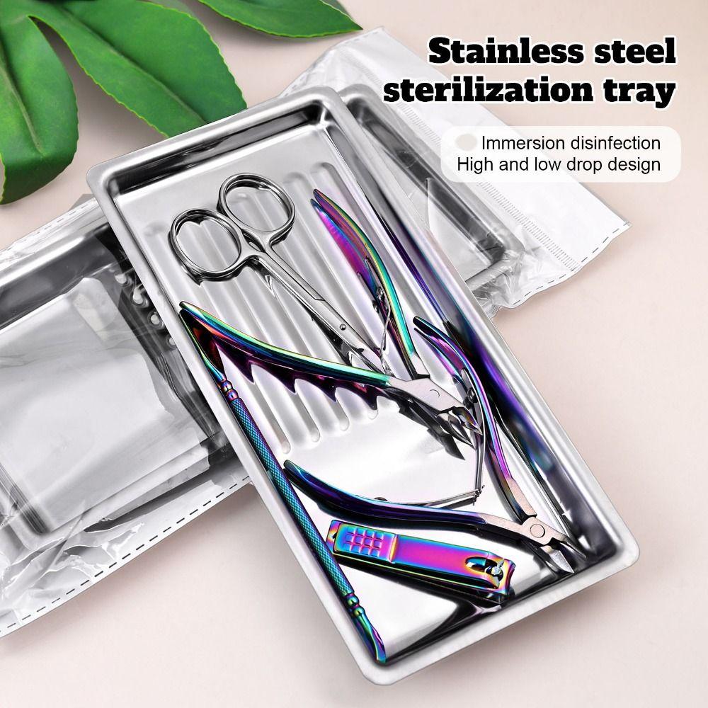 2 pièces Plateau de stérilisation pour nail art en acier inoxydable Résistant aux hautes températures Plateau de rangement cosmétique polyvalent Carré petit