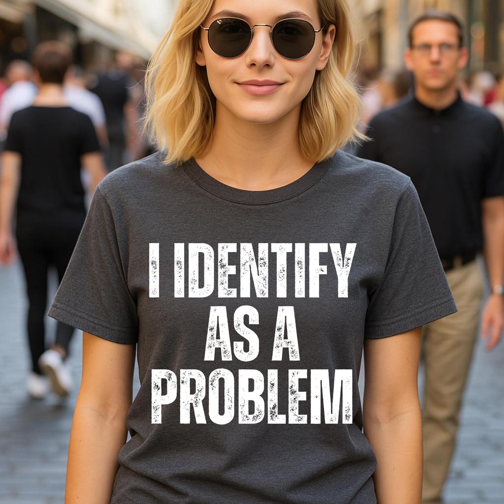 Unisex Vintage I Identify As A Problem Humorous Sarcastic TShirt Meme WoUnisex Streetwear Cotton Oversize Tee Unisex Short Sleeve Top
