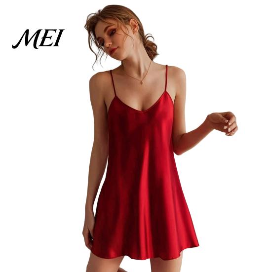 Bata de Noche de Seda para Mujer, Camisón Slip, Tirantes Finos Cuello en V Corto Ropa de Noche para Dama, Vestido Mini de Satén sin Mangas para Camisola