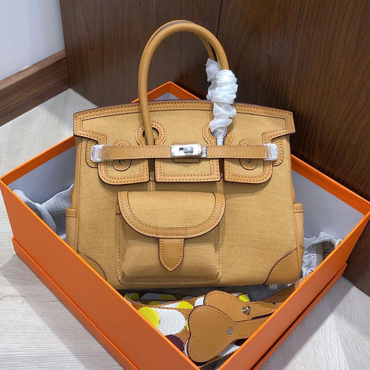 Canvas Leather Portable Pocket Contrasting Color Platinum Bag High Sense Fashion Versatile Single Shoulder Messenger Leather Women's Bag