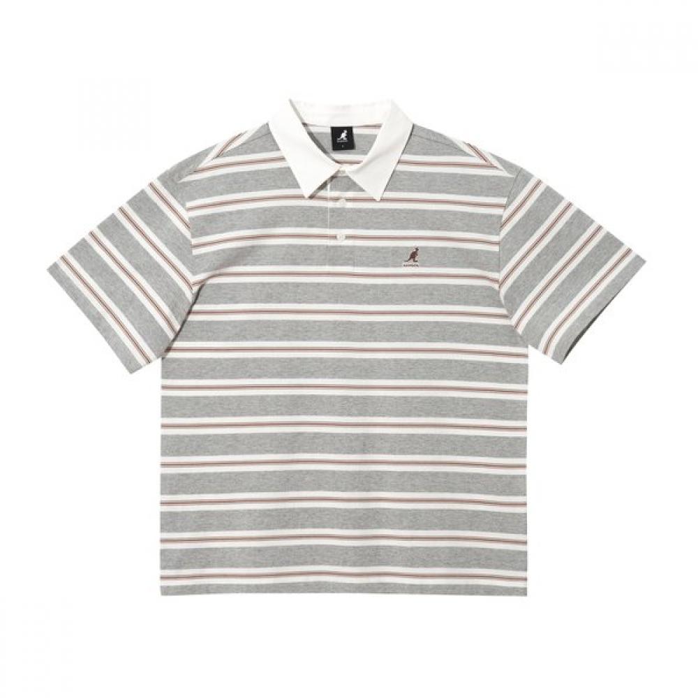 Kangol MulTi STripe Rugby T shirT Melange Grey 2818 SS