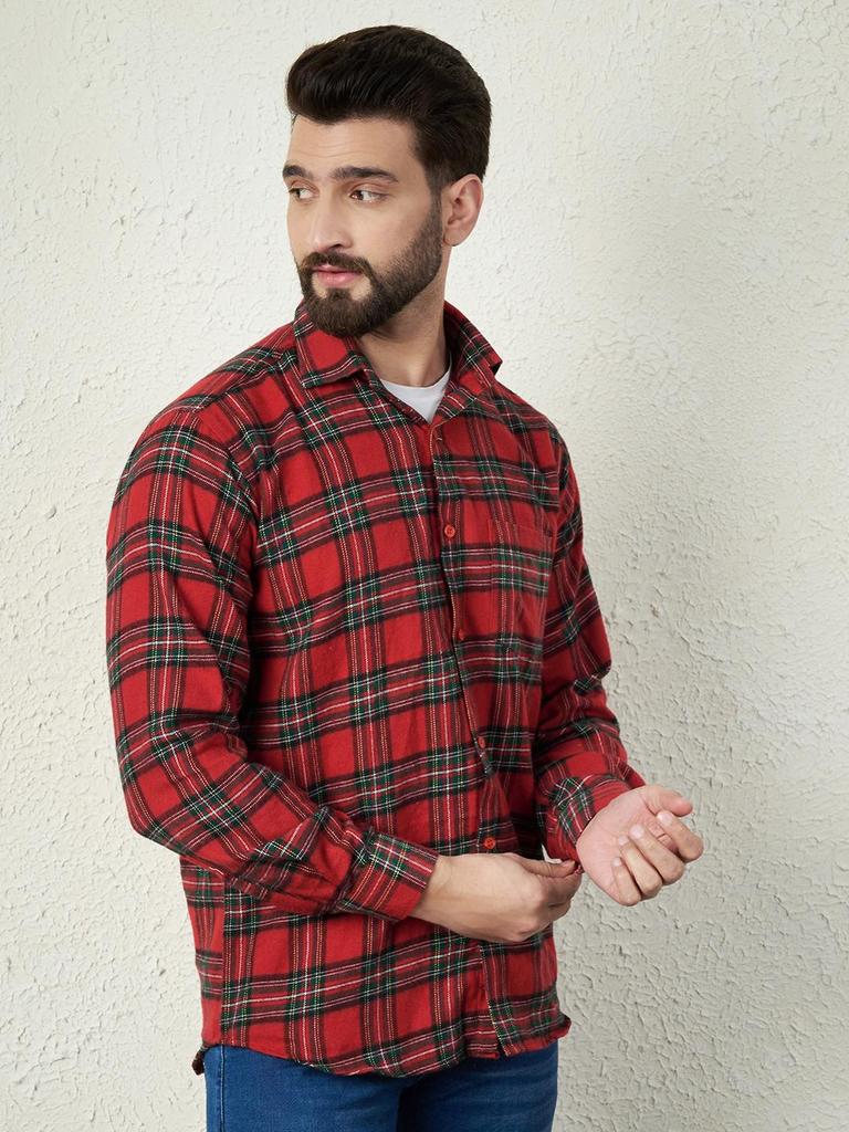 Red Tartan Combed Cotton Flannel Shirt – Long Sleeve, 180 GSM