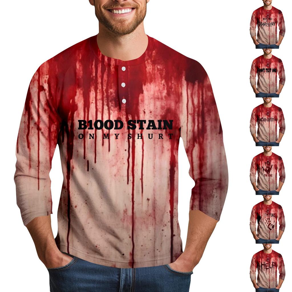 Men's Halloween Print Raglan Dralan Three-quarter Sleeve Casual Top