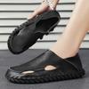 Fashion Handmade Genuine Leather Shoes Men Cool Summer Flats Men Breathable Outdoor Walking Shoes Handmade Slip On Male Antiskid Beach