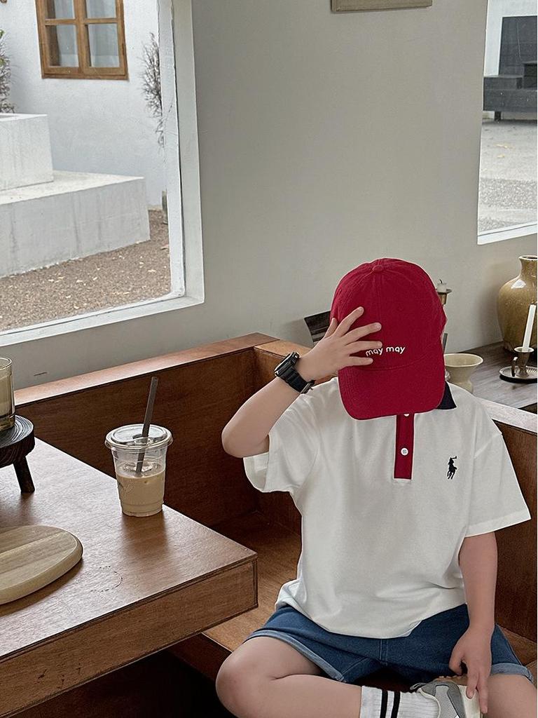 Boys' Cartoon White Polo Shirt - Short-Sleeved Summer Top with Lapel for a Handsome Look, Perfect for Graduation Photos