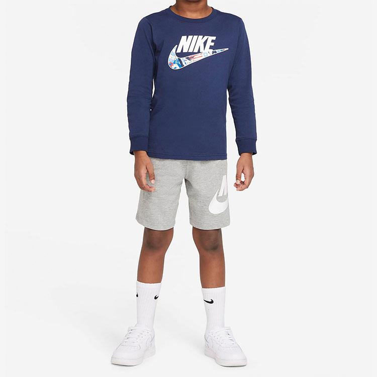 Nike Long Sleeve T-Shirt Letter Logo Print Casual Round Neck Kids Tops Dark-Navy DR8617-410